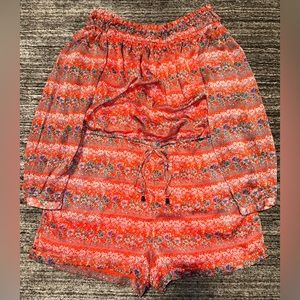 Barneys Orange Floral Off-the-Shoulder Romper - Size Small